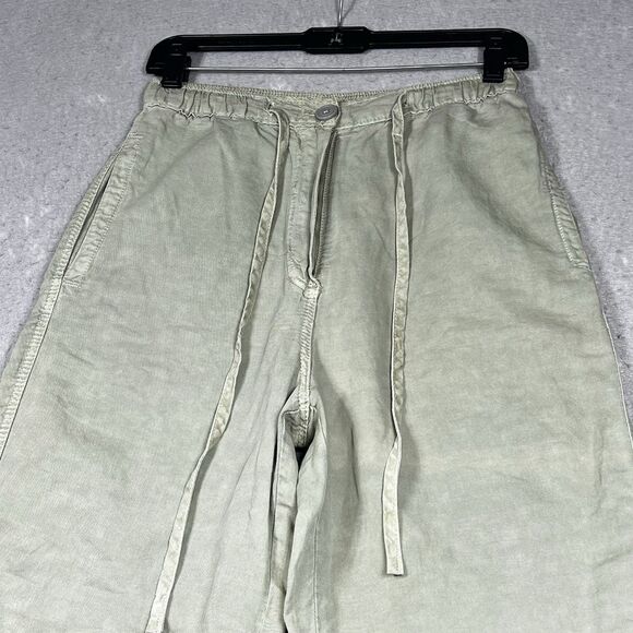 Zara Pants Womens Small Green Linen Blend Elastic Waist Drawstring Relaxed Fit - Picture 2 of 11